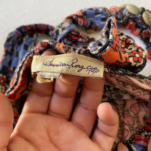 American Rag Cie Boho Beaded Halter Top Multicolor Patchwork Print - Picture 3 of 5